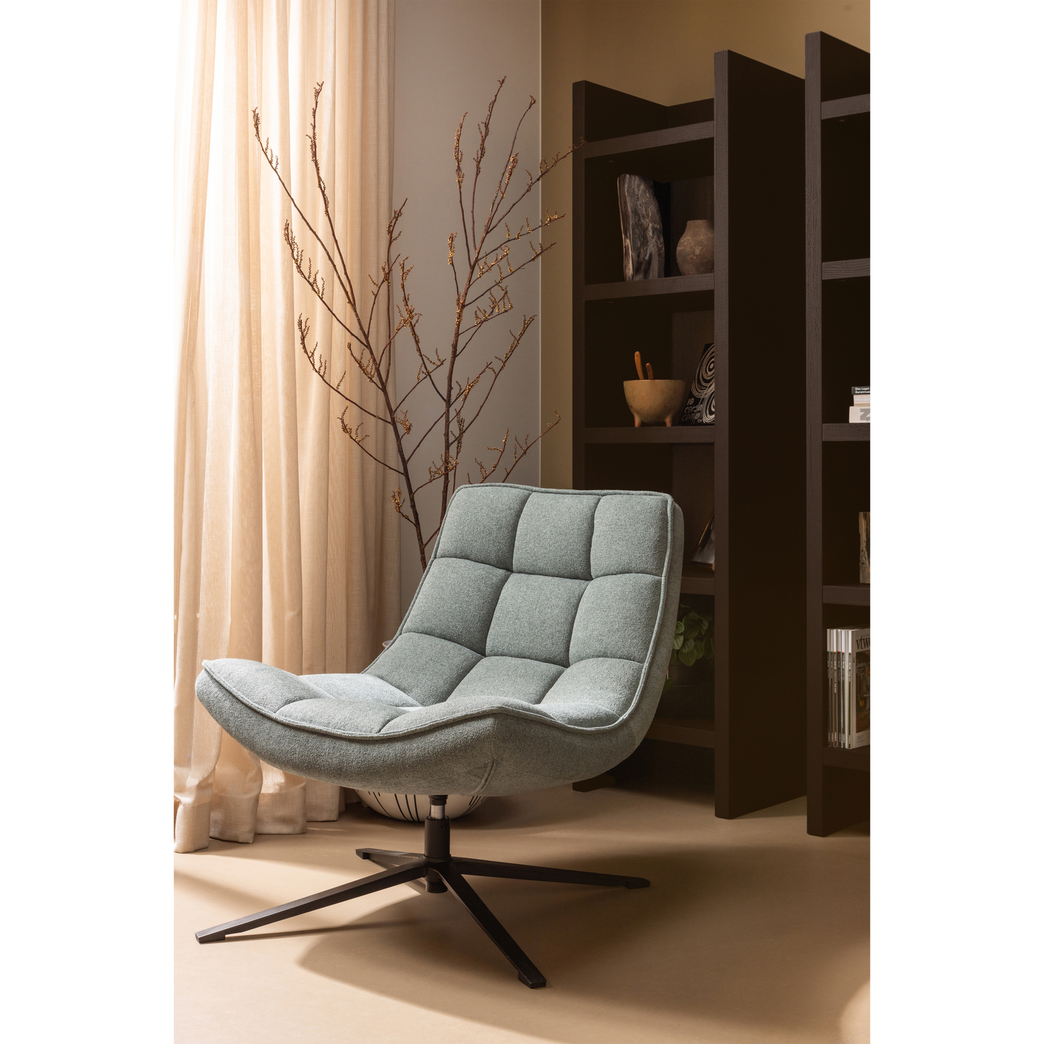 WOOOD Maudi Draaifauteuil - Polyester - Blue Stone - 84x74x86