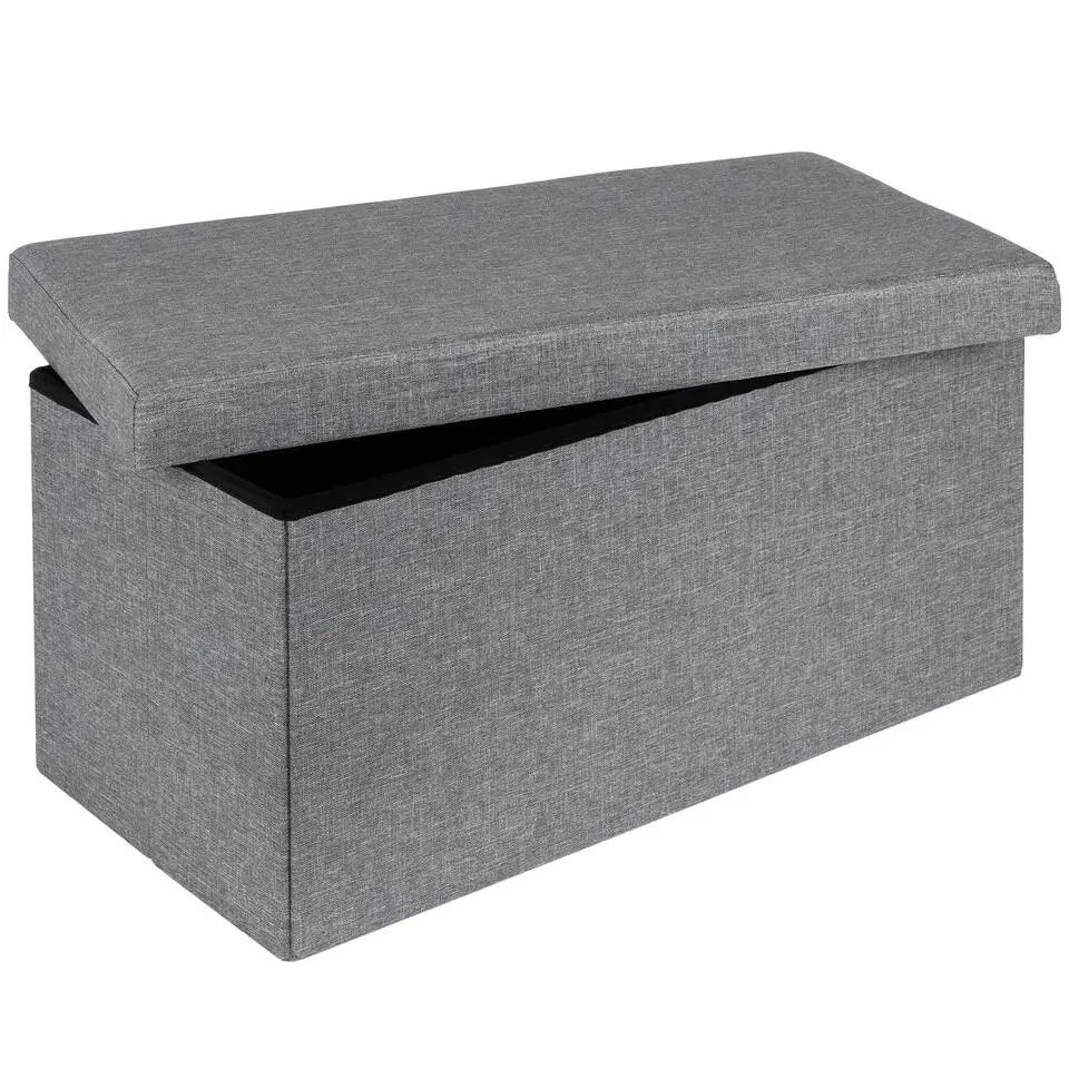 HI poef/hocker/opbergbox - grijs - mdf - 76 x 38 cm