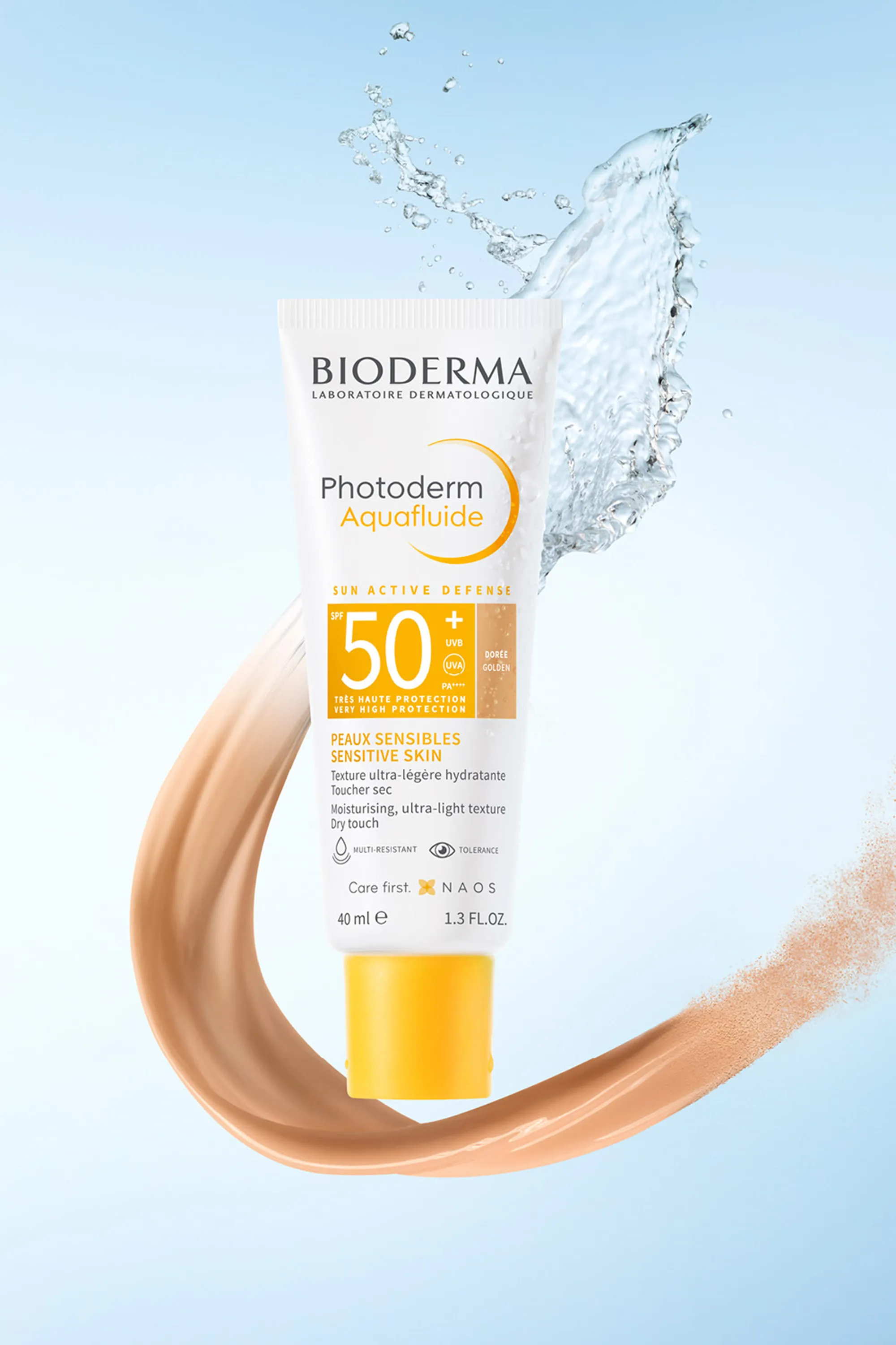 Bioderma Crème solaire visage Photoderm Aquafluide SPF50+ teinte dorée-40 ml