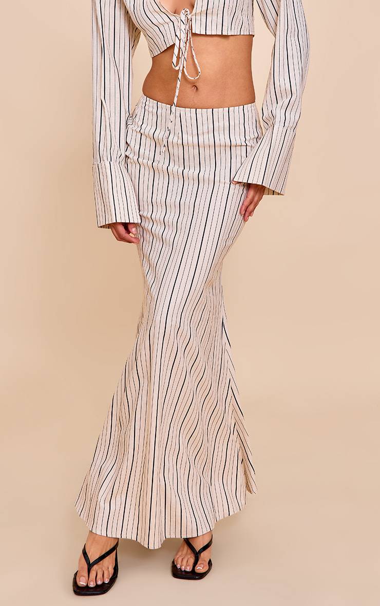 Sand Stripe Jupe Longue Droite Co-ord En Mélange De Lin À Rayures Sable