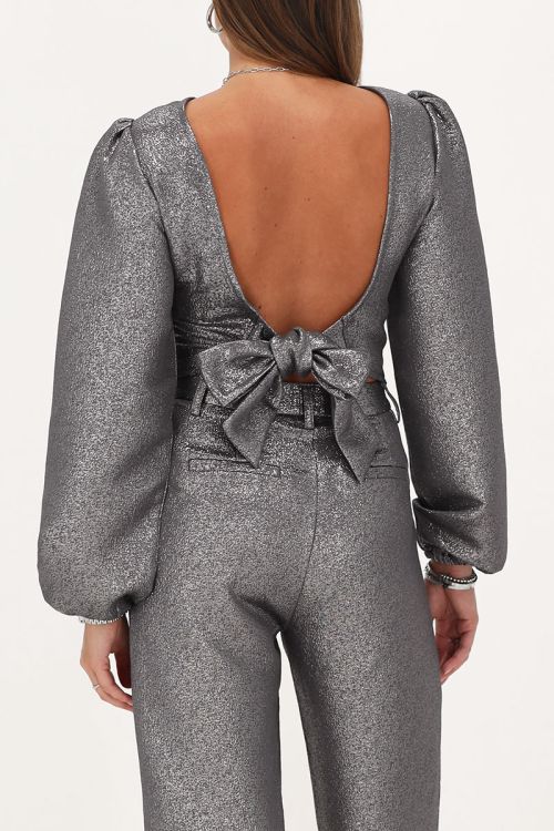 Zilverkleurige lurex top met strik