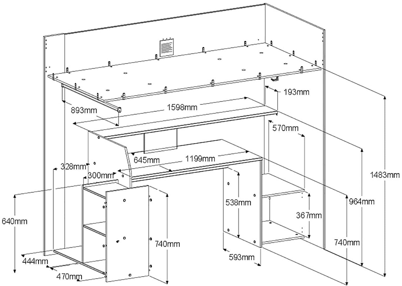 Parisot Hochbett »Meddox, TOPSELLER! OTTOs Choice, Gamerbett,  LED, Schreibtisch« Gesamtaussenmasse B/T/H  203,7/94,4/180 cm,  Kleiderstange, viel Stauraum, ideal für kleine Räume, ALL-IN-ONE Bett