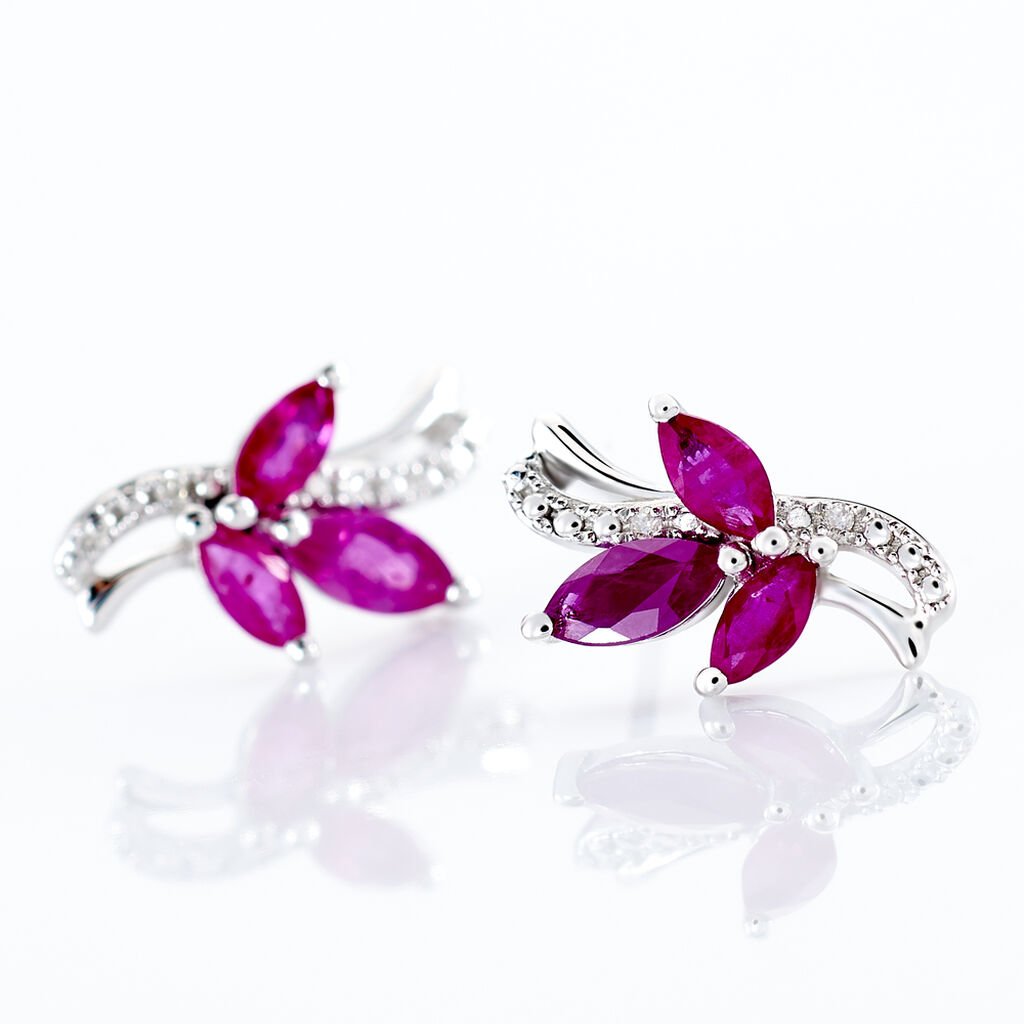 Boucles D'oreilles Puces Angie Or Blanc Diamant Et Rubis