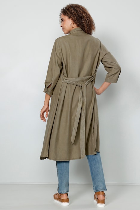 Hemdblusenkleid, Bindegürtel, 3/4-Ärmel