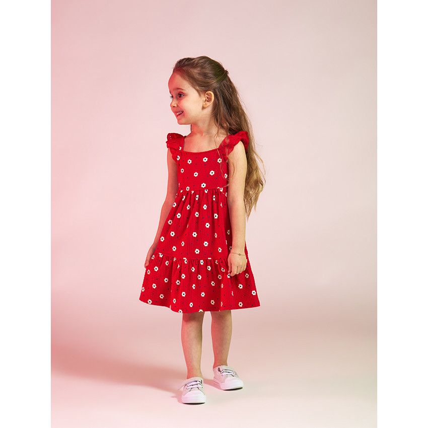 Robe en maille cloquée imprimé fantaisie pour fille - Rouge