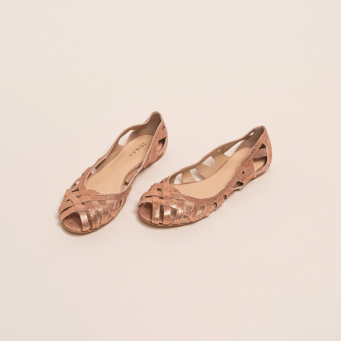Ballerines ajourées  en croûte laminée cuivre