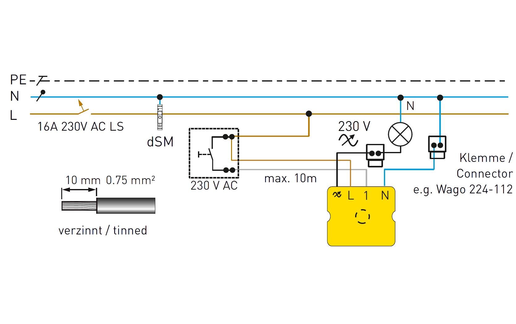 Licht Tasterklemme Dimmer GE-TKM300 150 W<br>Licht Tasterklemme 1-fach mit 150W Universaldimmer