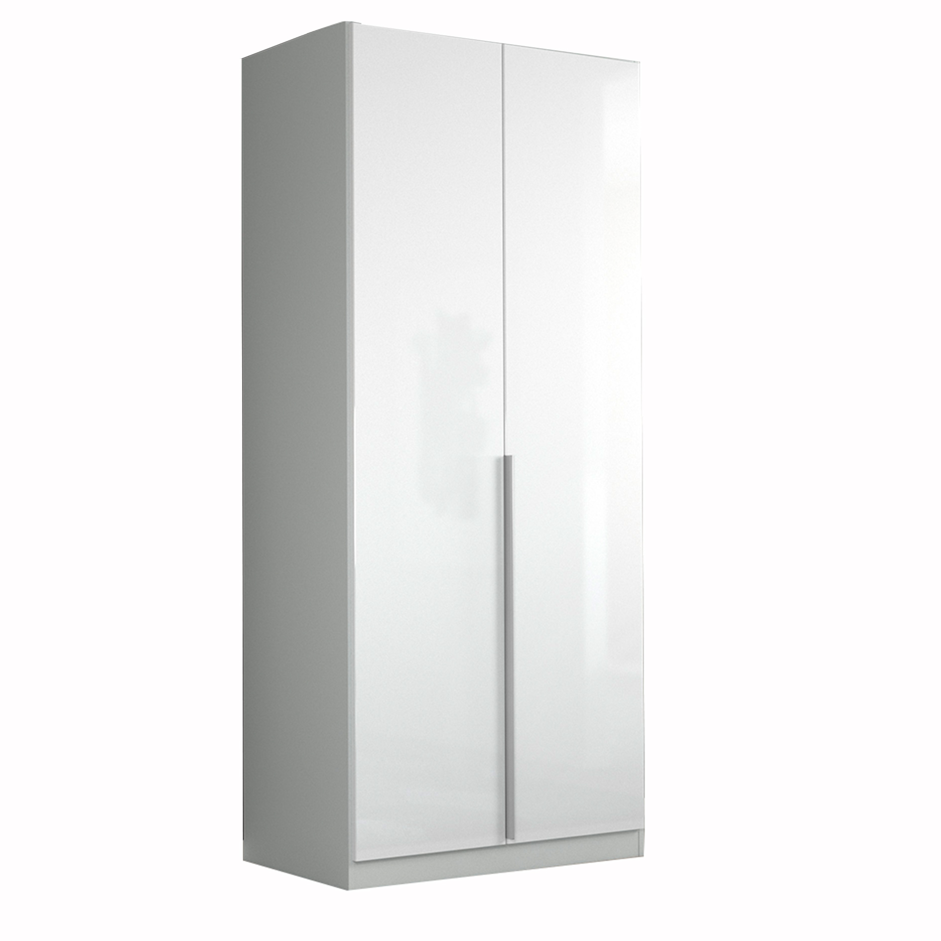 Drehtürenschrank - weiß Hochglanz - seidengrau - 2-türig - 91x210 cm