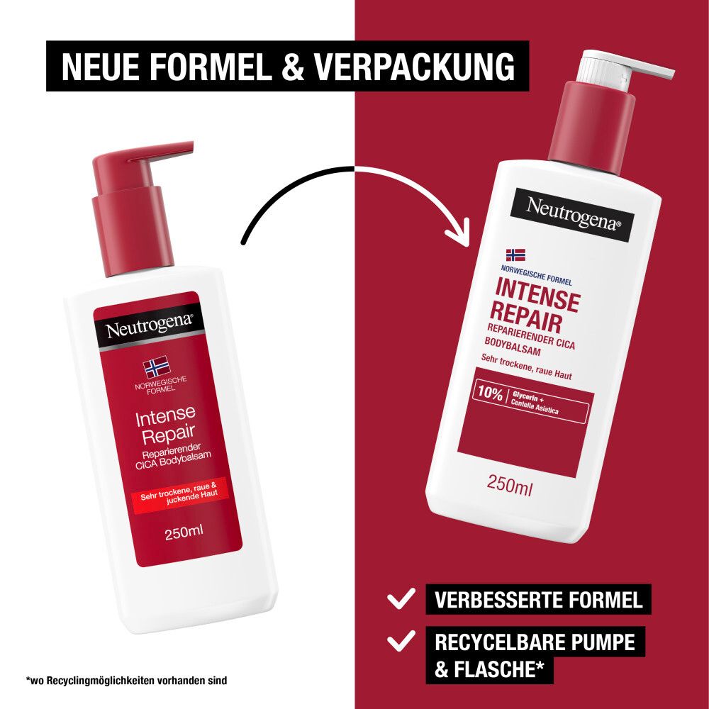 Neutrogena Norwegische Formel Intense Repair Reparierender CICA Bodybalsam (250 ml) für eine sofortige Linderung & mehr Feuchtigkeit bei sehr trockener, rauer Haut