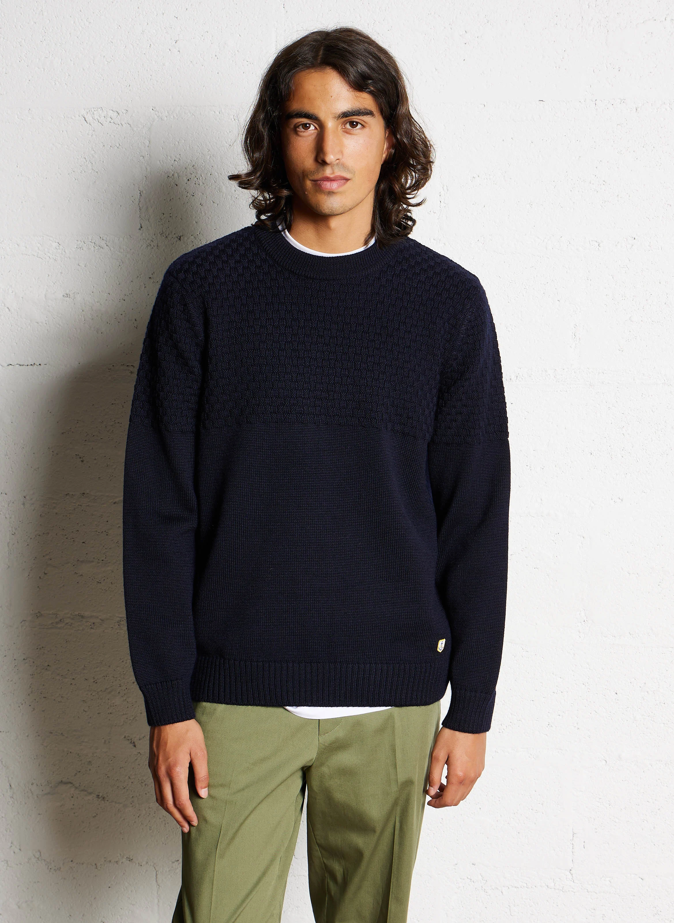 HERITAGE - Pull droit col rond en laine | Bleu