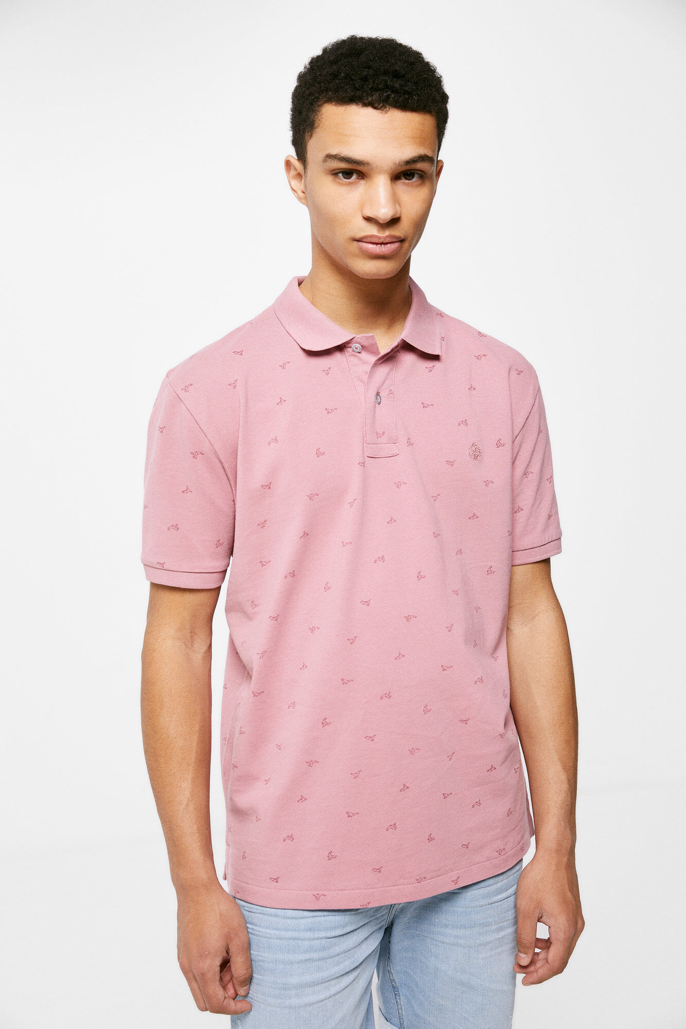 Camisa pólo piqué com estampa completa - lilás