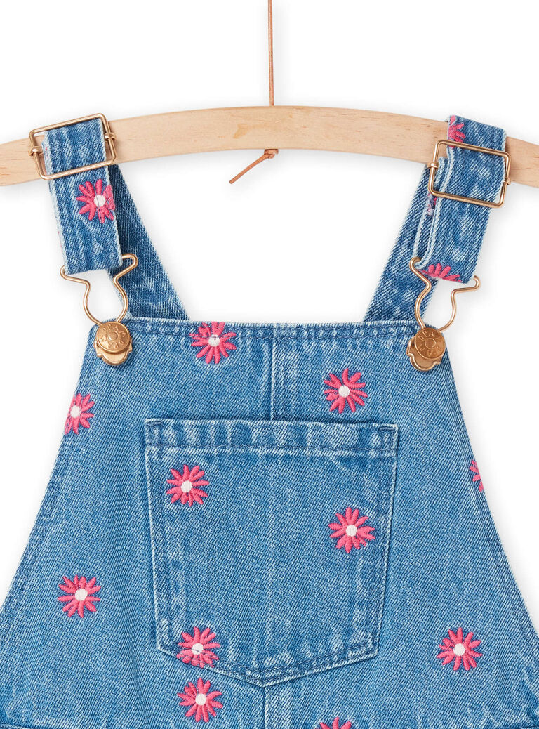 Salopette en jean bleue à broderies fleuries
