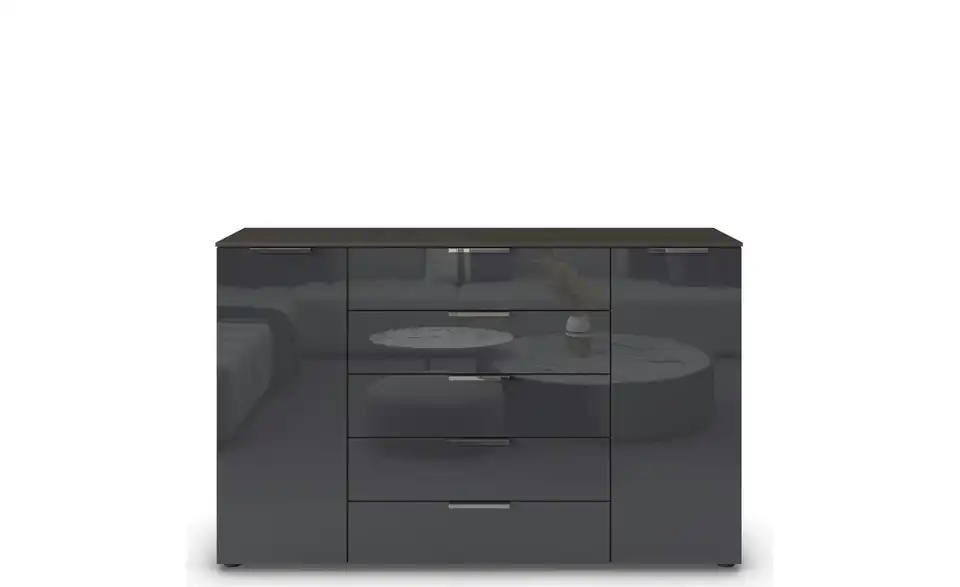 Sideboard Basaltgrau, Graphit Front: Glas, Oberboden: Dekor 160 cm verchromt
