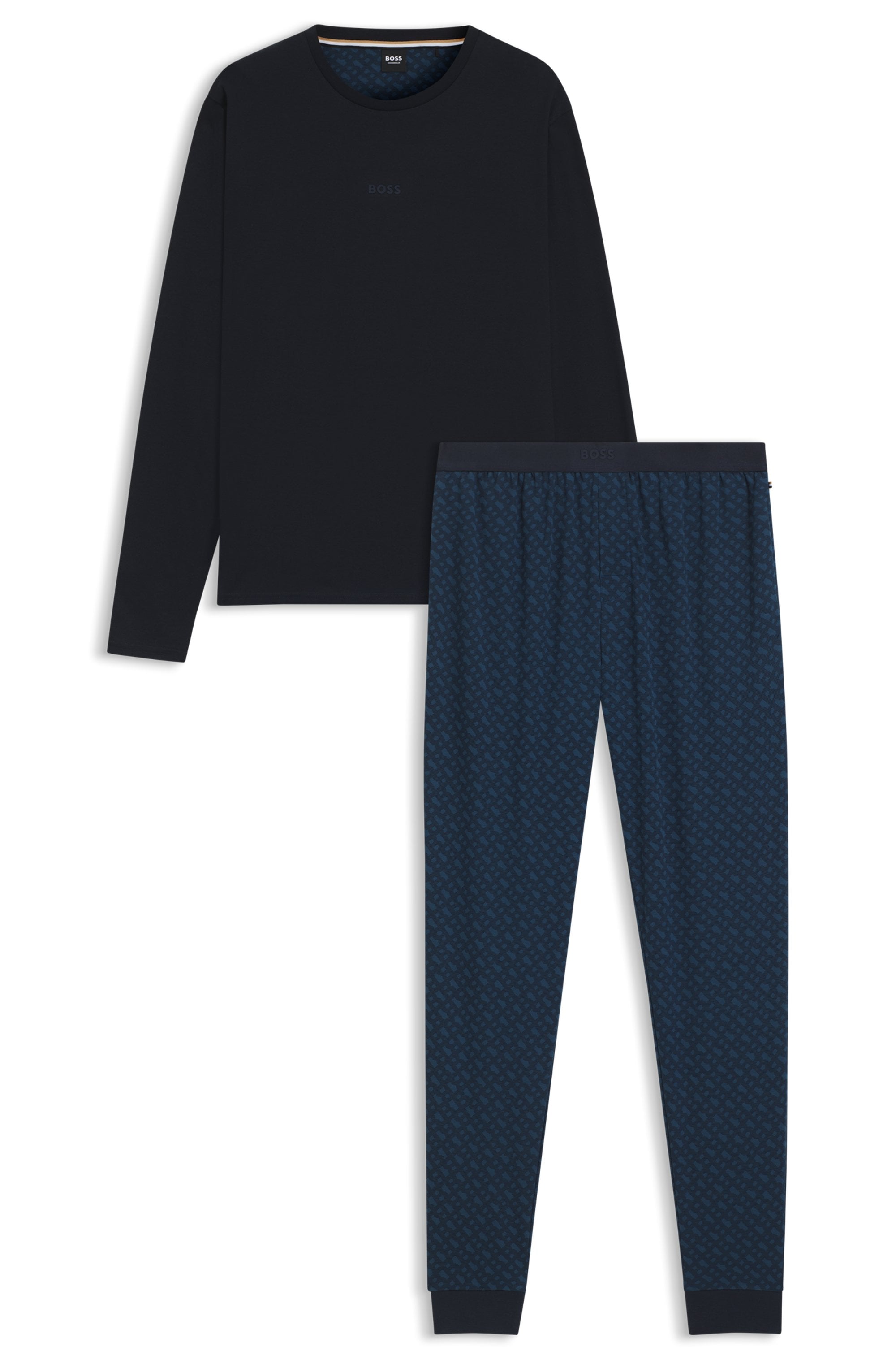 BOSS Pyjama »Relax Long Set« 2 Stk. tlg., Neuheit, Oberteil unifarben, Unterteil gemustert