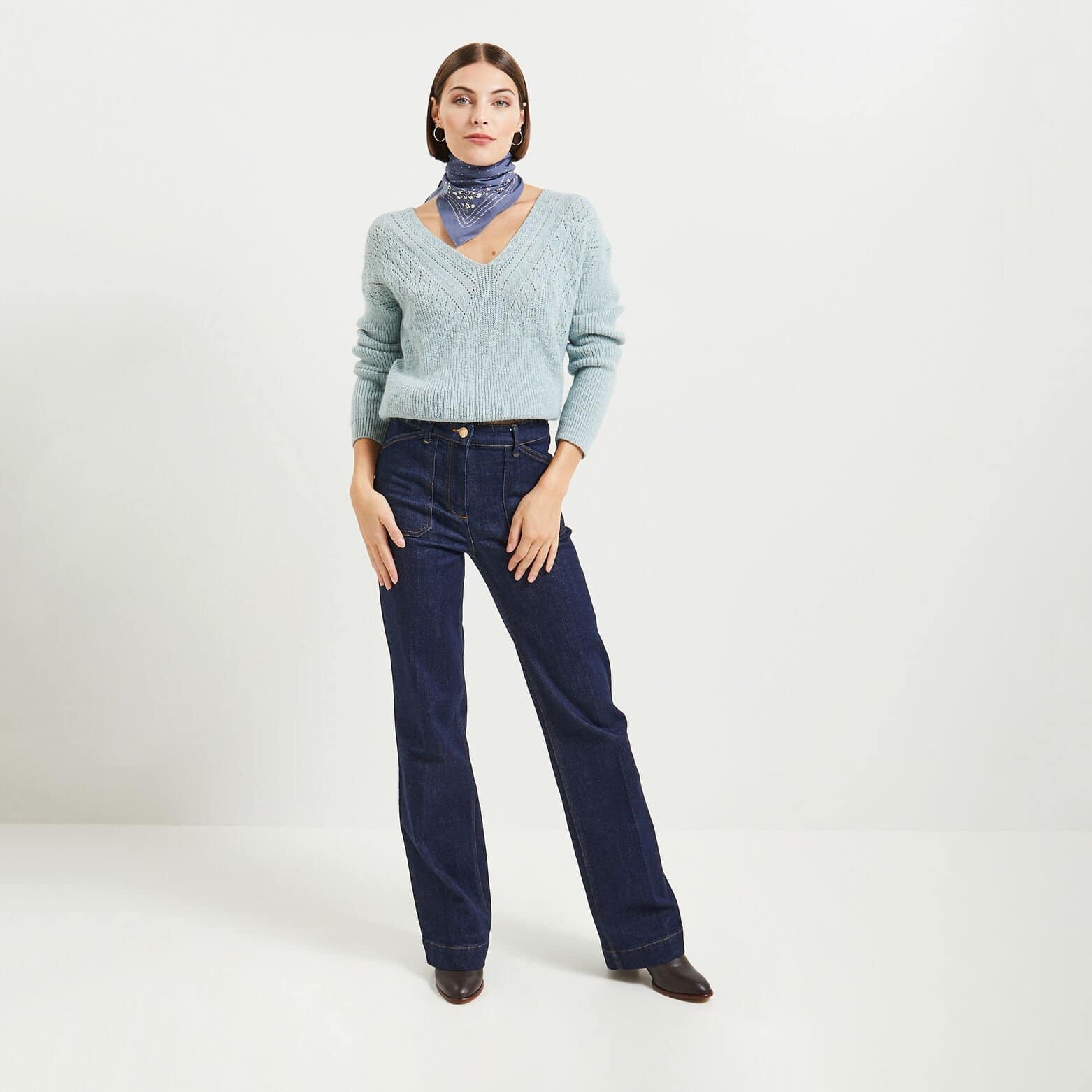 Pull col V femme