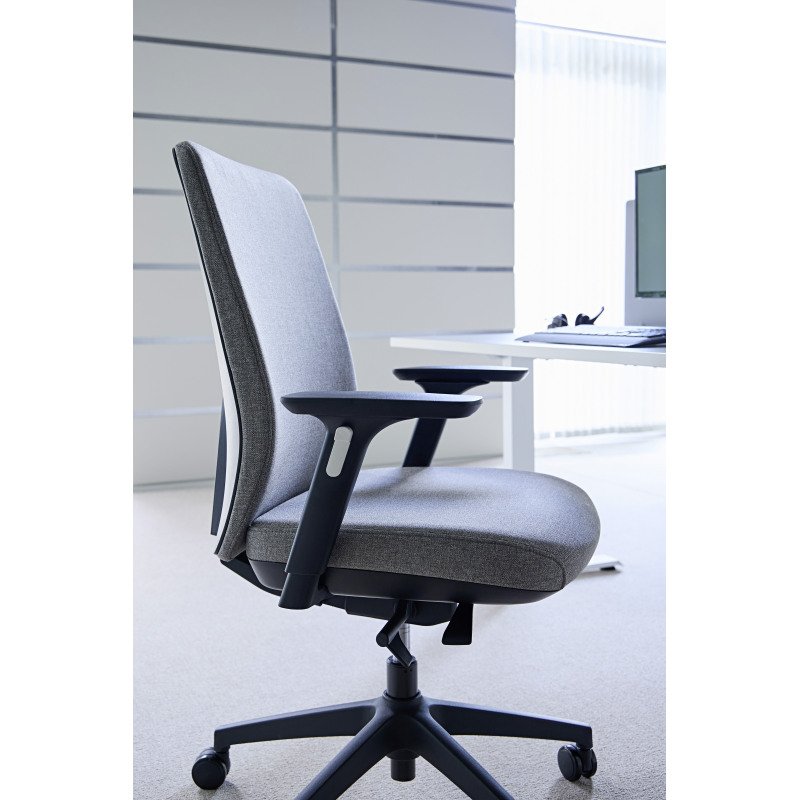Chaise de bureau ATLAS tissu - avec accoudoirs et soutien lombaire - Mécanisme Synchrone - réglage profondeur de l'assise - Pieds noir