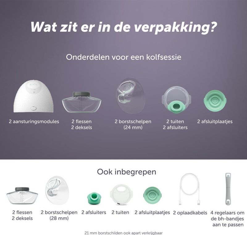 Elvie Pump  Dubbele Elektrische Borstkolf - Draagbaar - Hands-free - Geluidsloos - incl. 4 flessen