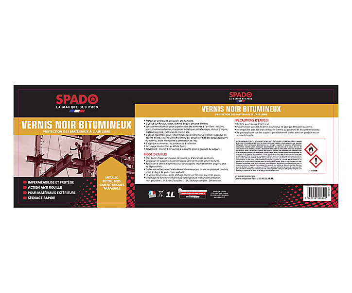 Vernis extérieur bitumineux noir travaux s Spado 1L