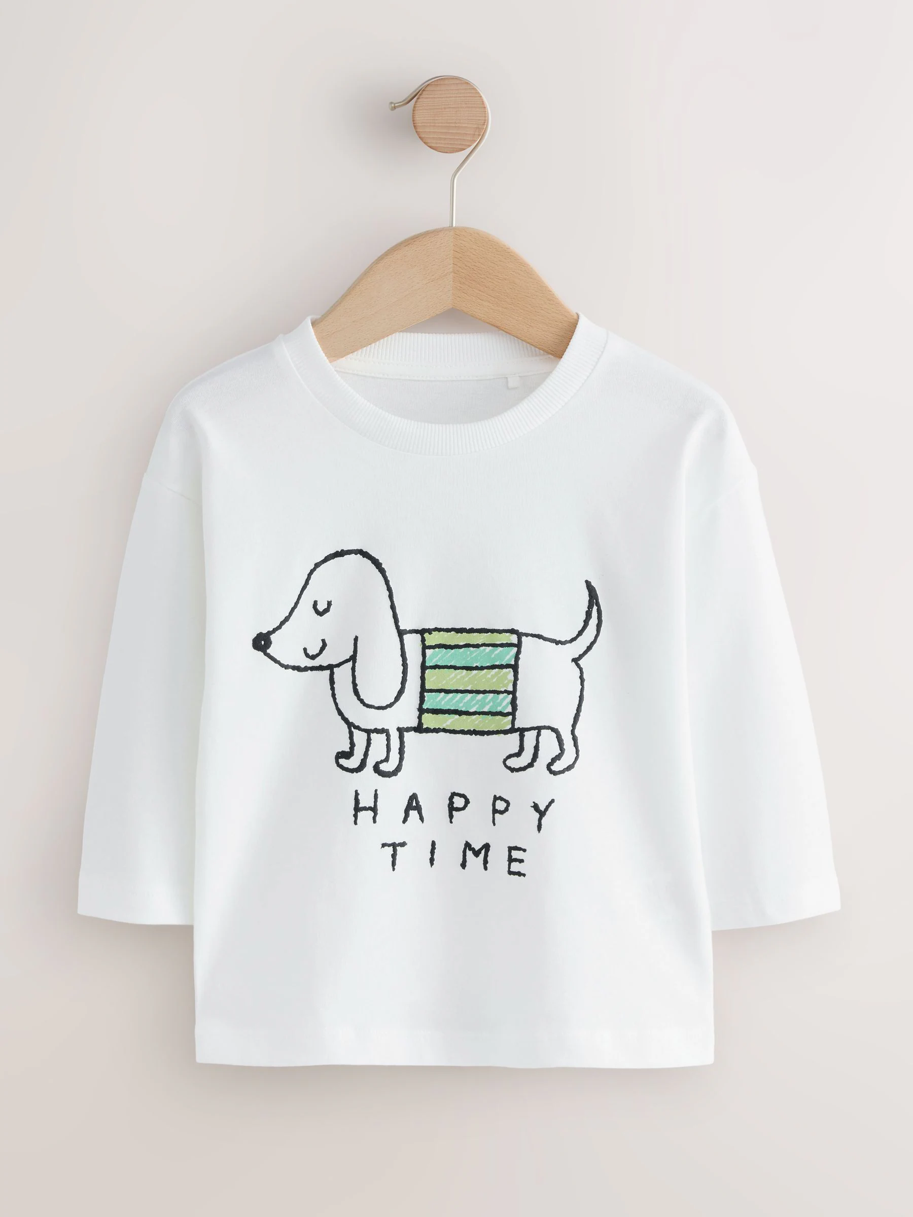 White Happy Time Dog - T-shirt met lange mouwen en print (3mnd-8jr)