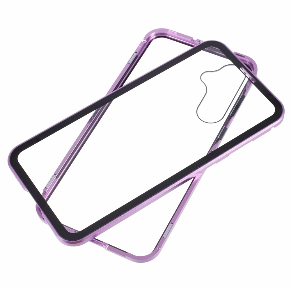 Samsung Galaxy A55 Magnetische Alu Schutzhülle mit Panzer Glas Backcover   Displayschutz (Magnet-Technologie) - Lila