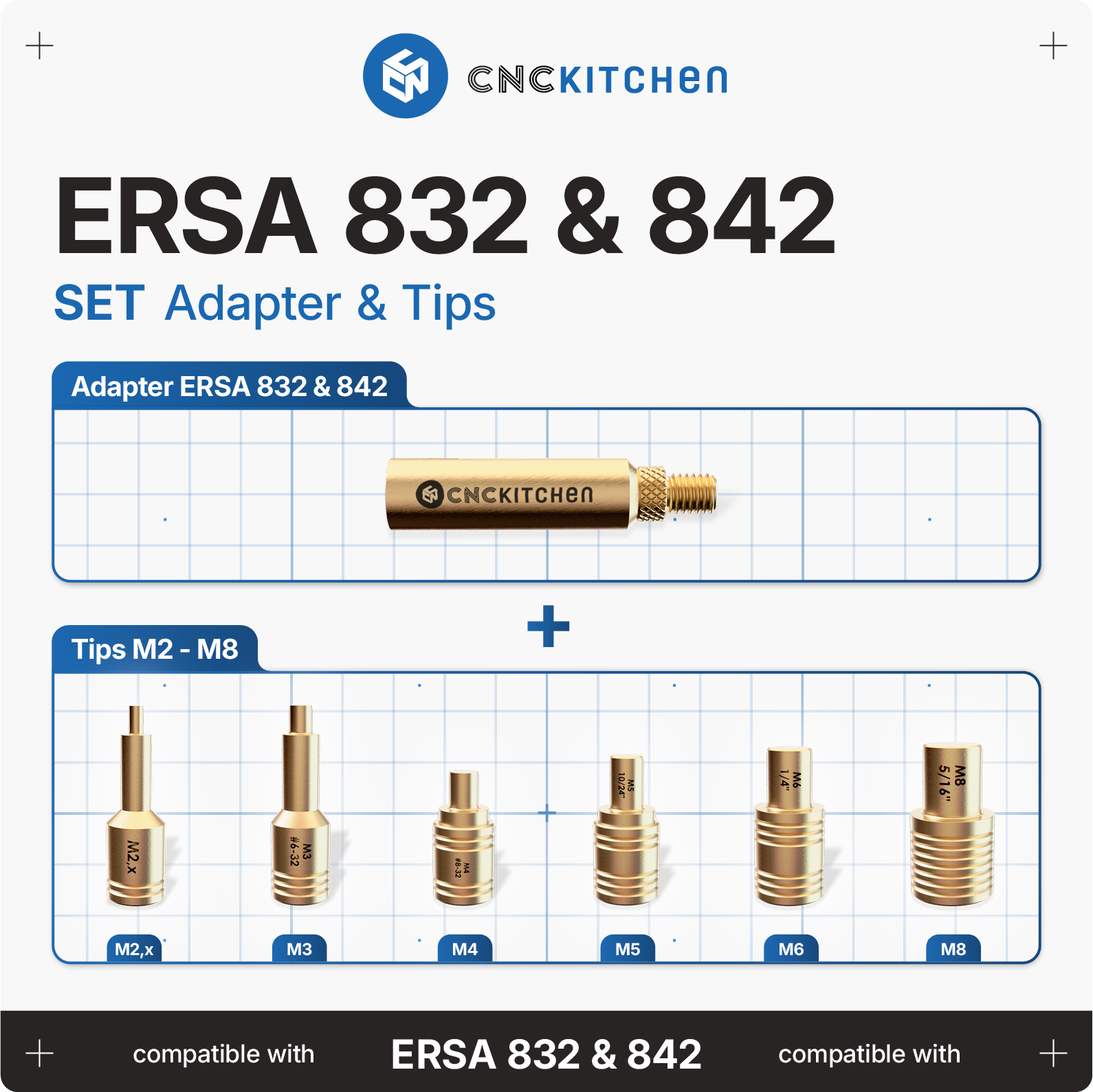 CNC Kitchen  Einschmelzhilfen + Ersa 832 & 842 Adapter    Hochwertige Lötspitzen aus Messinglegierung inkl. Adapter