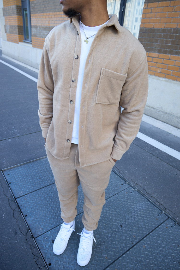 Ensemble 2 pièces chemise + jogging texturée beige