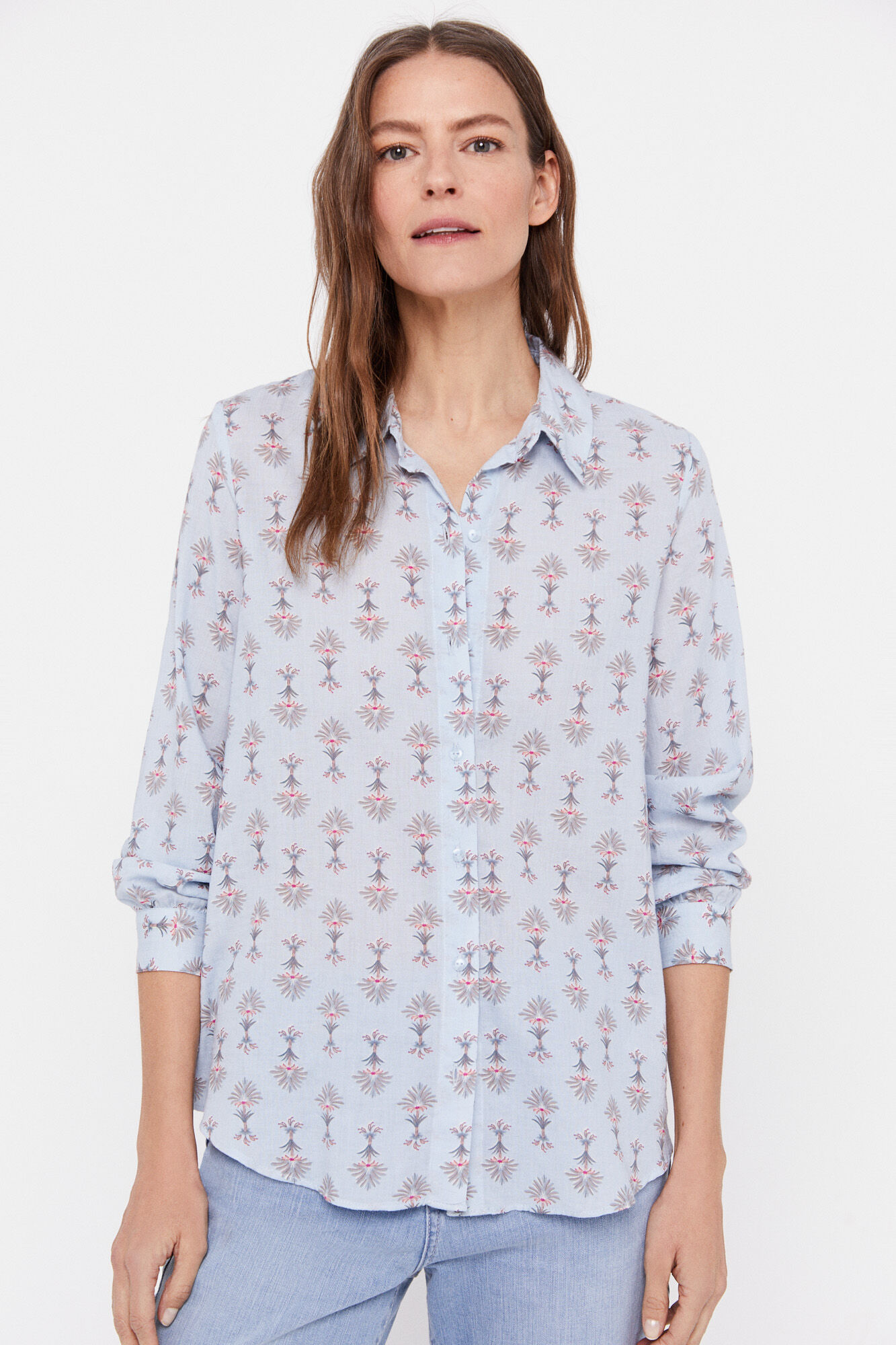 Camisa de algodão estampada - Estampa azul