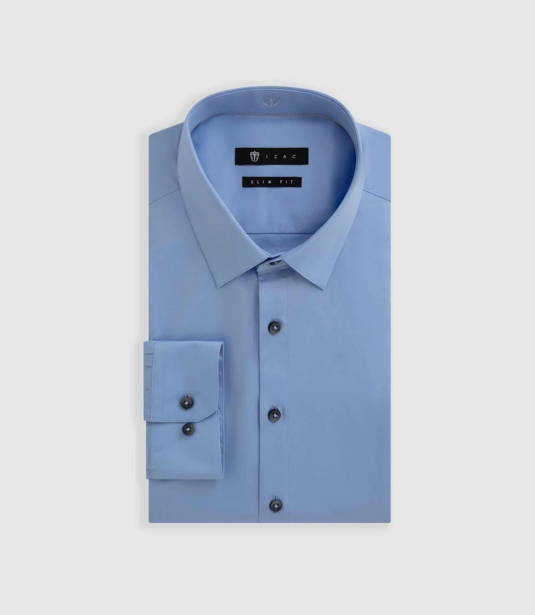 Chemise satin slim bleu pastel 