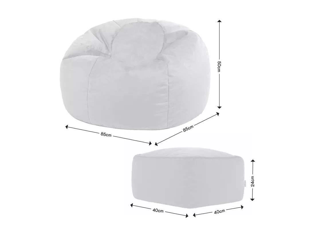Pouf classique et son repose-pied velours gris anthracite - AURORA