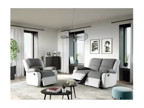 Fauteuil Relaxation 1 place Microfibre et Simili Léo - Blanc et Gris - L88 x 93 x 96cm - Loungitude