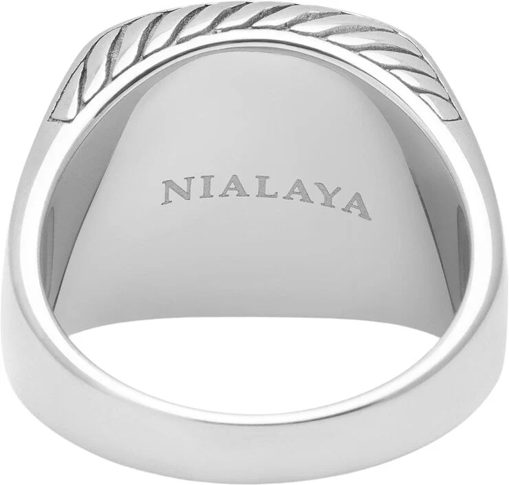 Nialaya Gentlemen's Silver Signet Ring with Green Jade Silver / green