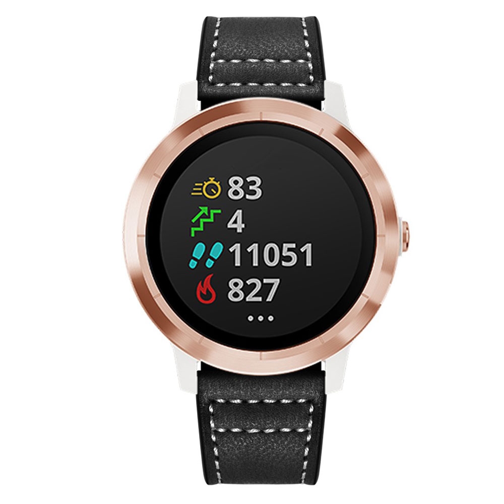 Garmin Vivoactive 5 / 3 / Vivomove HR / Forerunner 645 Music Echtleder Ersatz Armband mit Dornschliesse (Gelenkumfang 173-213 mm) - Schwarz / Silber
