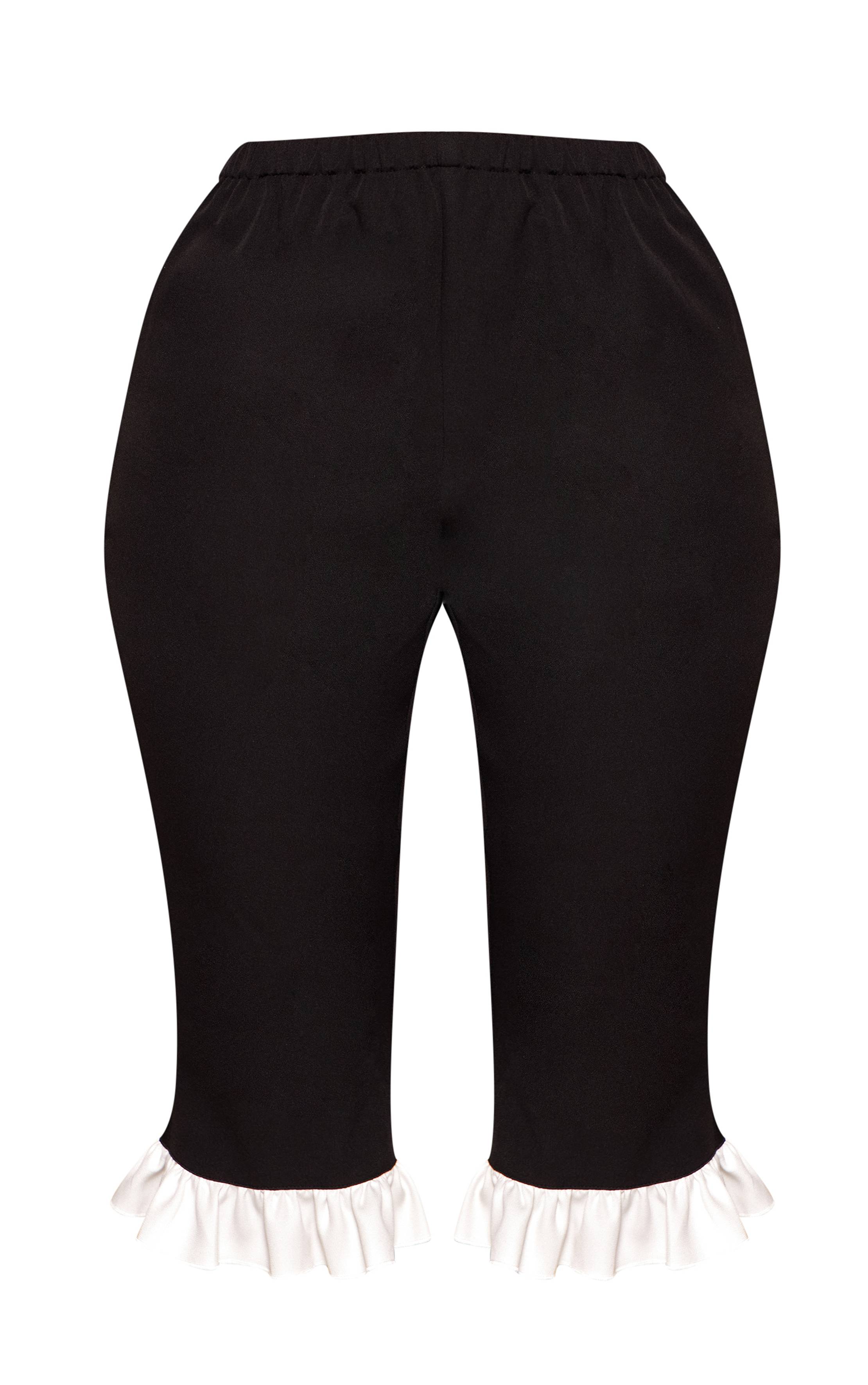 Noir Pantalon Capri Petite À Ourlet À Volants Contrastés