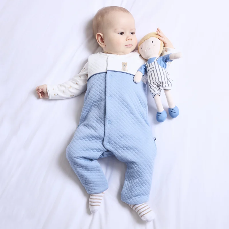 Combinaison pointelle et body ourson bleu bébé garçon Bleu