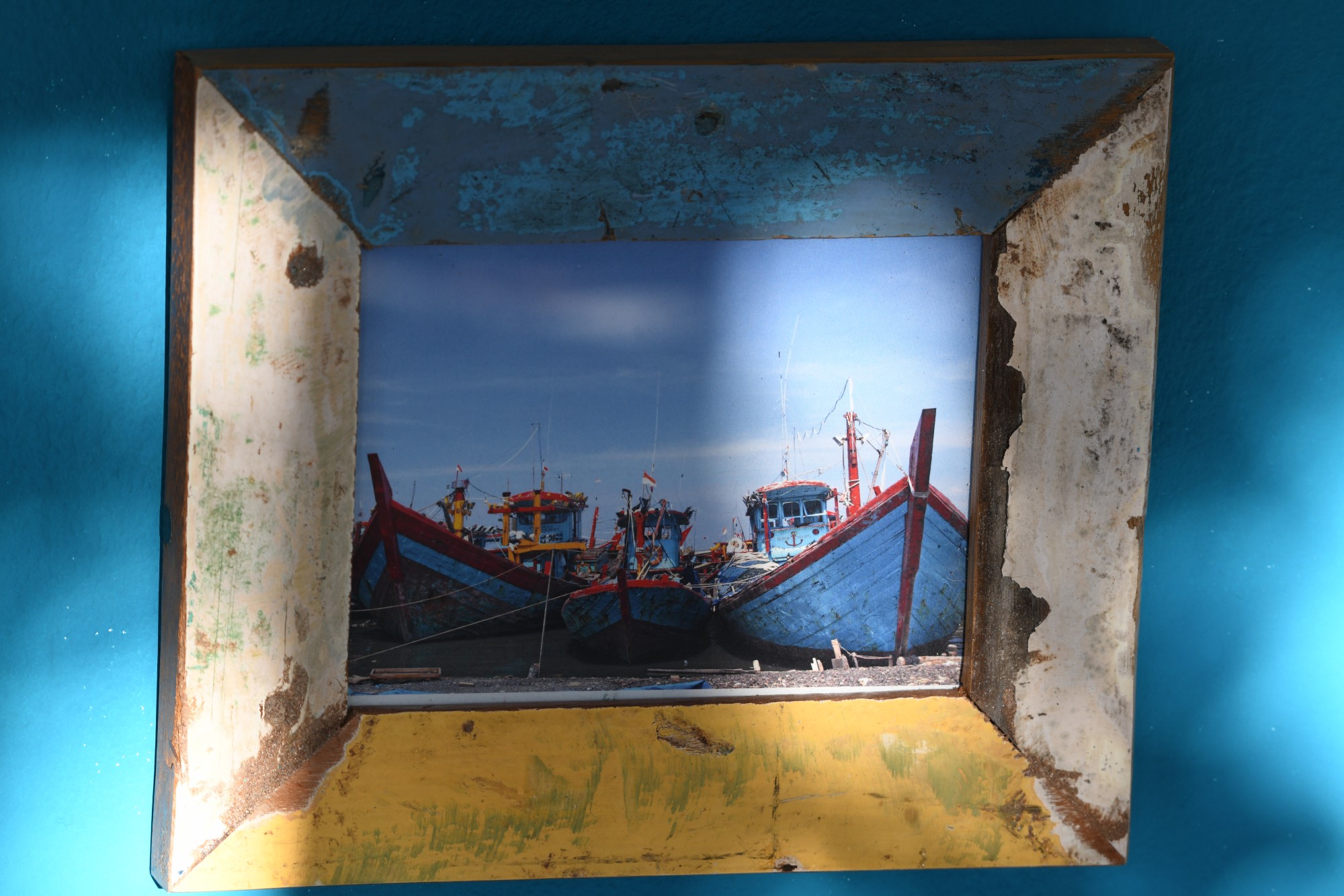 Fotorahmen aus Bootsholz, multicolor, T 3 cm, B 25 cm, H 20 cm von fischer's lagerhaus