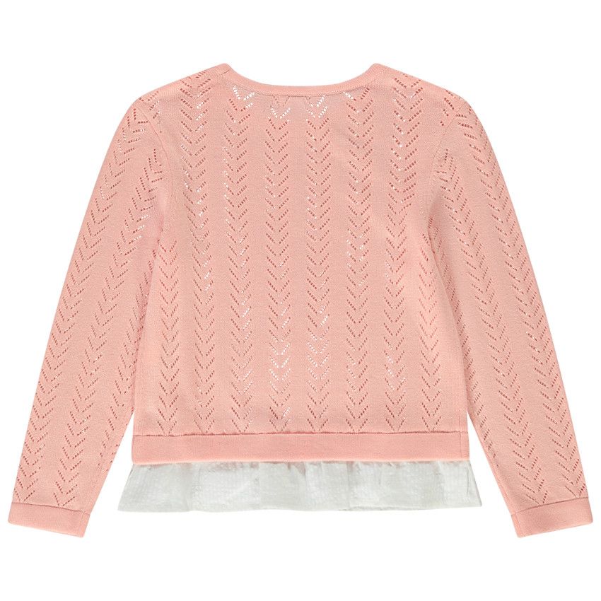 Pull bi-matière effet 2 en 1 uni pour fille - Rose