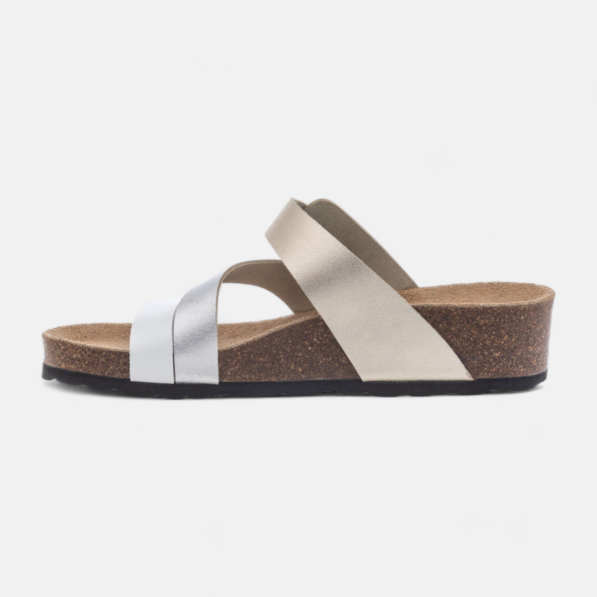 Mules semelle liège Femme en cuir blanc