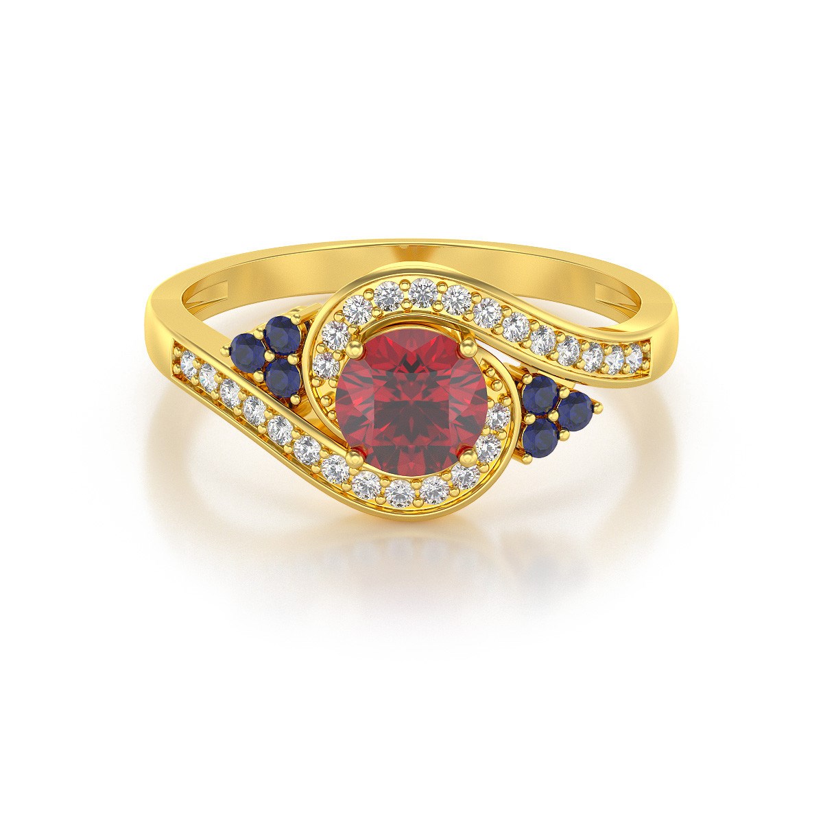 Bague ADEN Or 585 Jaune Rubis Saphir et diamants 2.702grs