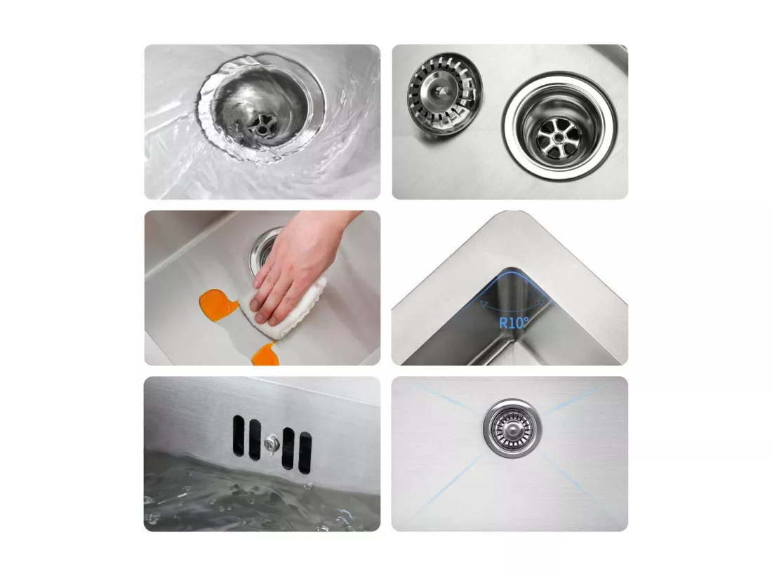 LONHEO MAX Évier Cuisine 1 Bac 74*44*20CM 304 Inox Évier Brossé avec Siphon et Trop-Plein