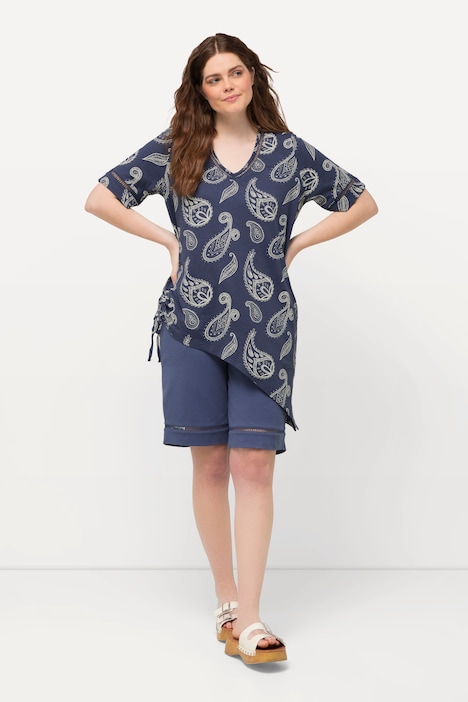 Longshirt, Paisley, V-Ausschnitt, Halbarm, Biobaumwolle