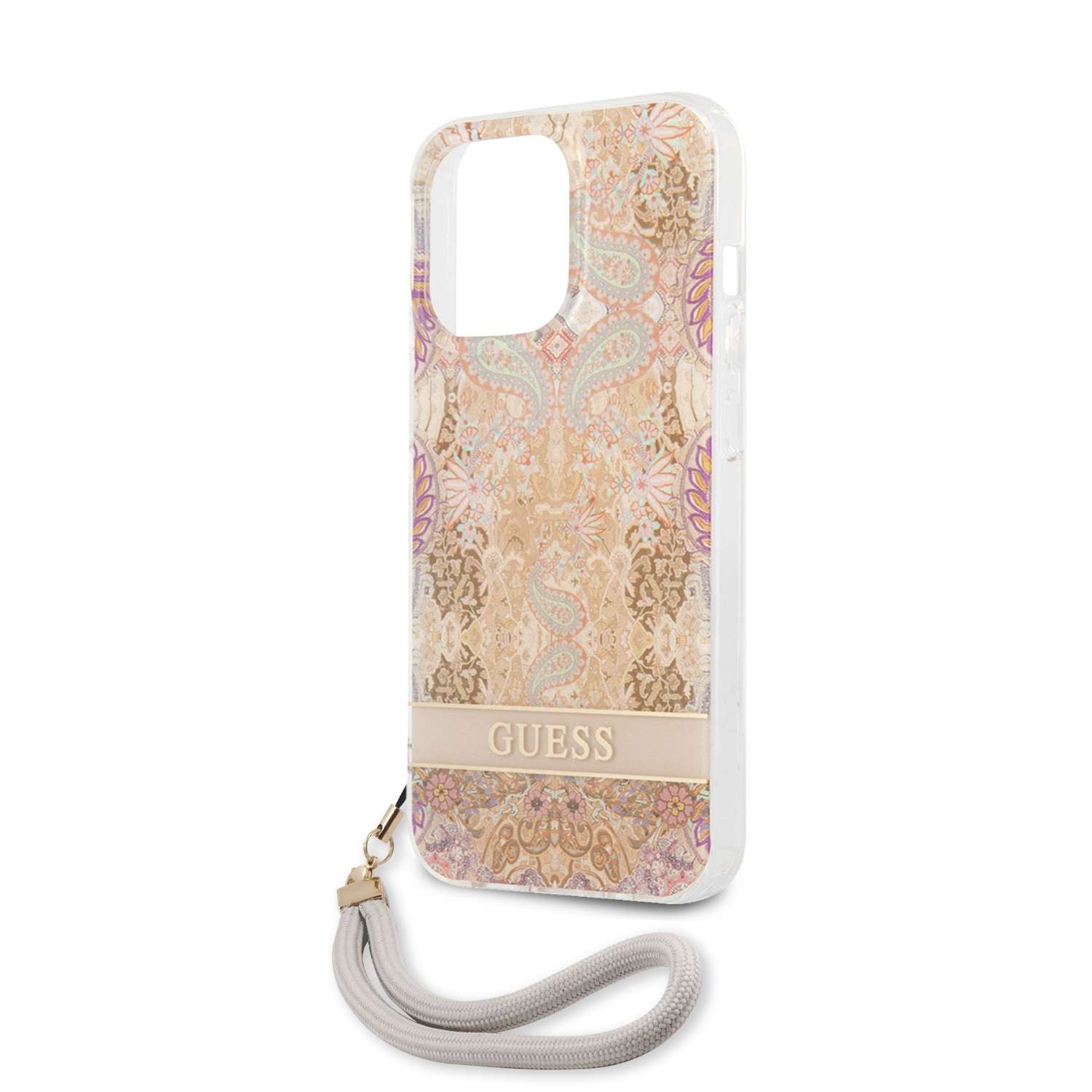iPhone 13 Pro Hardcase Hülle Flower Strap (GUHCP13LHFLSD) - Gold / Transparent