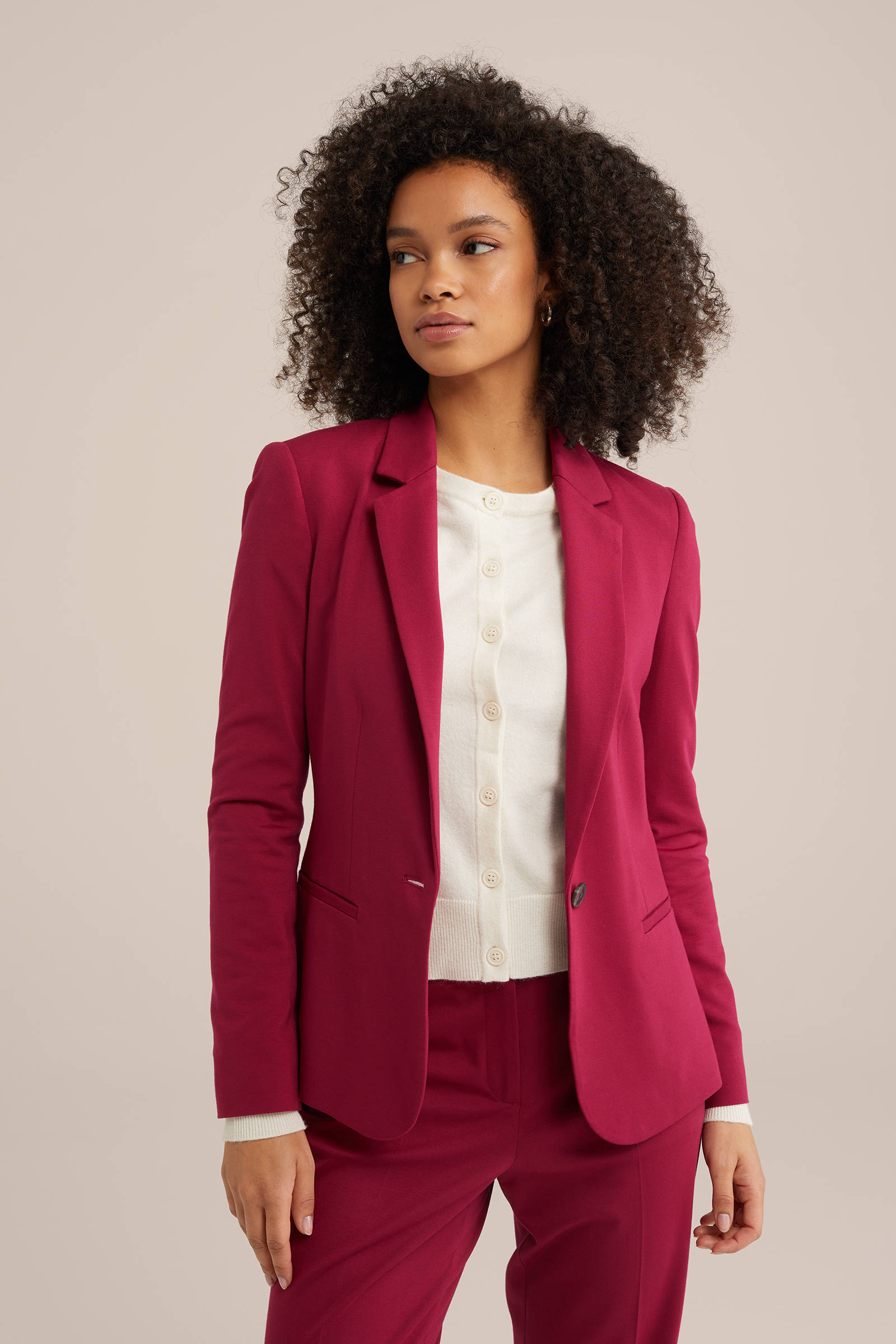 WE Fashion jersey getailleerde blazer donkerrood