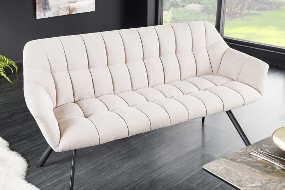 Esszimmer Sitzbank PAPILLON 165cm champagner beige mit Lehnen schwarzes Metallgestell
