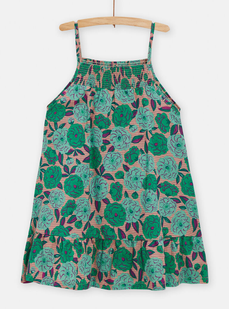 Robe à bretelles rose imprimé pivoine pour fille