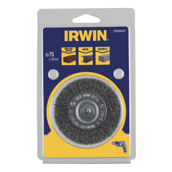 Irwin staaldraadband Ø 75x10 mm voor (accu)boormachine. Voor schuren steen.