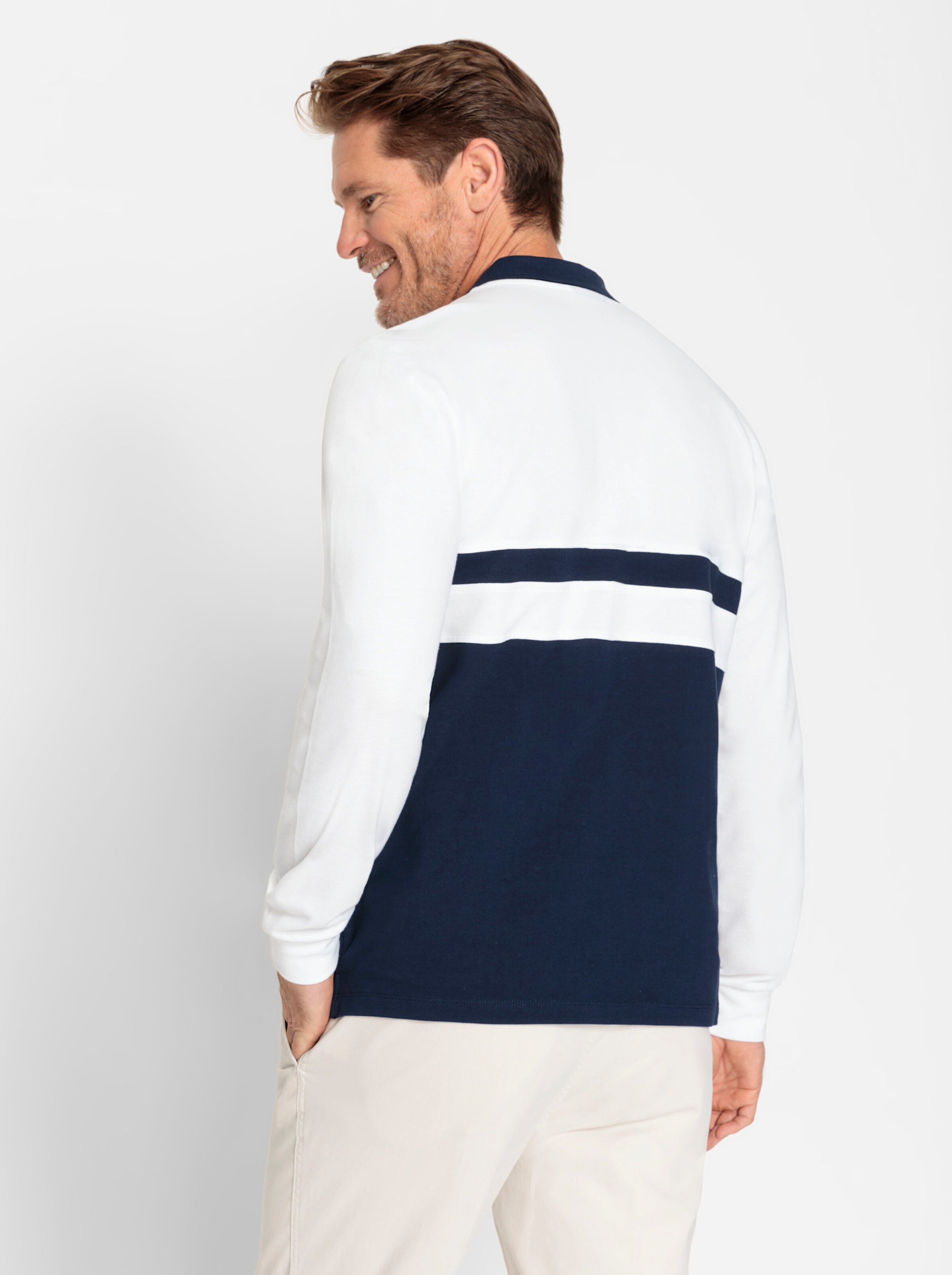 Catamaran Langarm-Poloshirt in marine-weiß