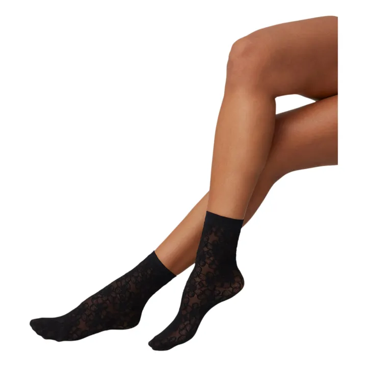 Swedish Stockings Chaussettes Fleurs Maja | Noir