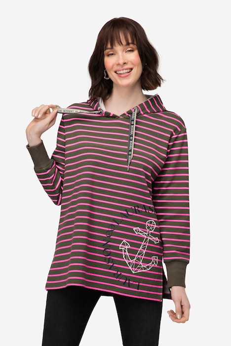 Hoodie, Ringel Sweater, Anker Print, Langarm