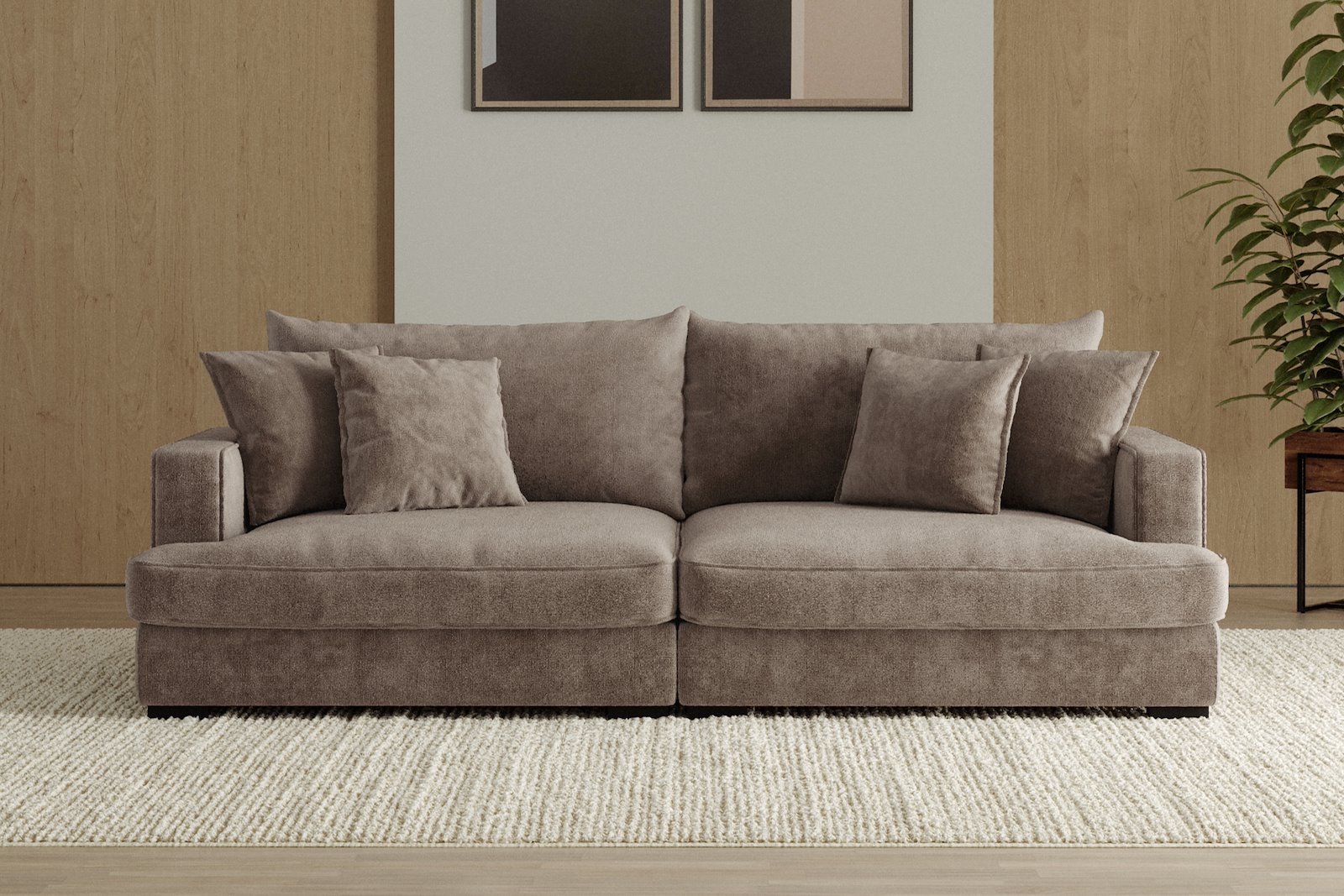 Rossi 3-seter sofa Tekstil Genesis 6 Mink, arm A med sorte ben. Std. Komfort.