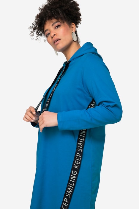 Long-Hoodie, Kapuze, Zierbänder, Langarm